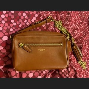 COACH Leather Brown Crossbody Chain Bag